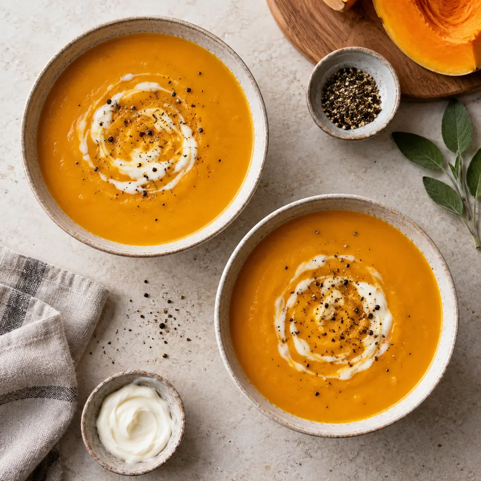 Crema de calabaza servida en un cuenco.