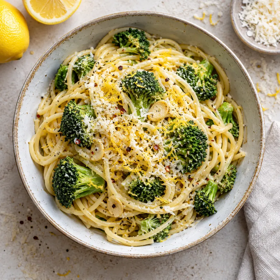 Pasta con brócoli y limón.