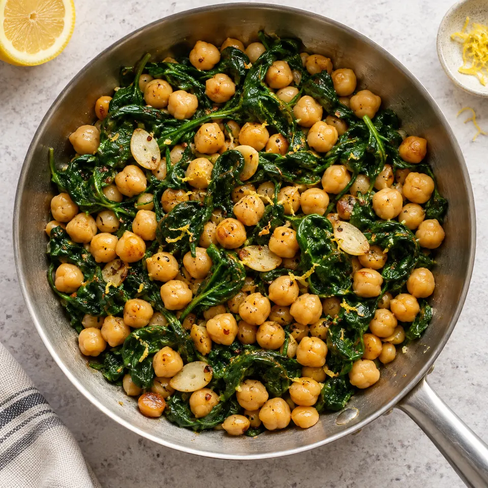 Garbanzos salteados con espinaca.