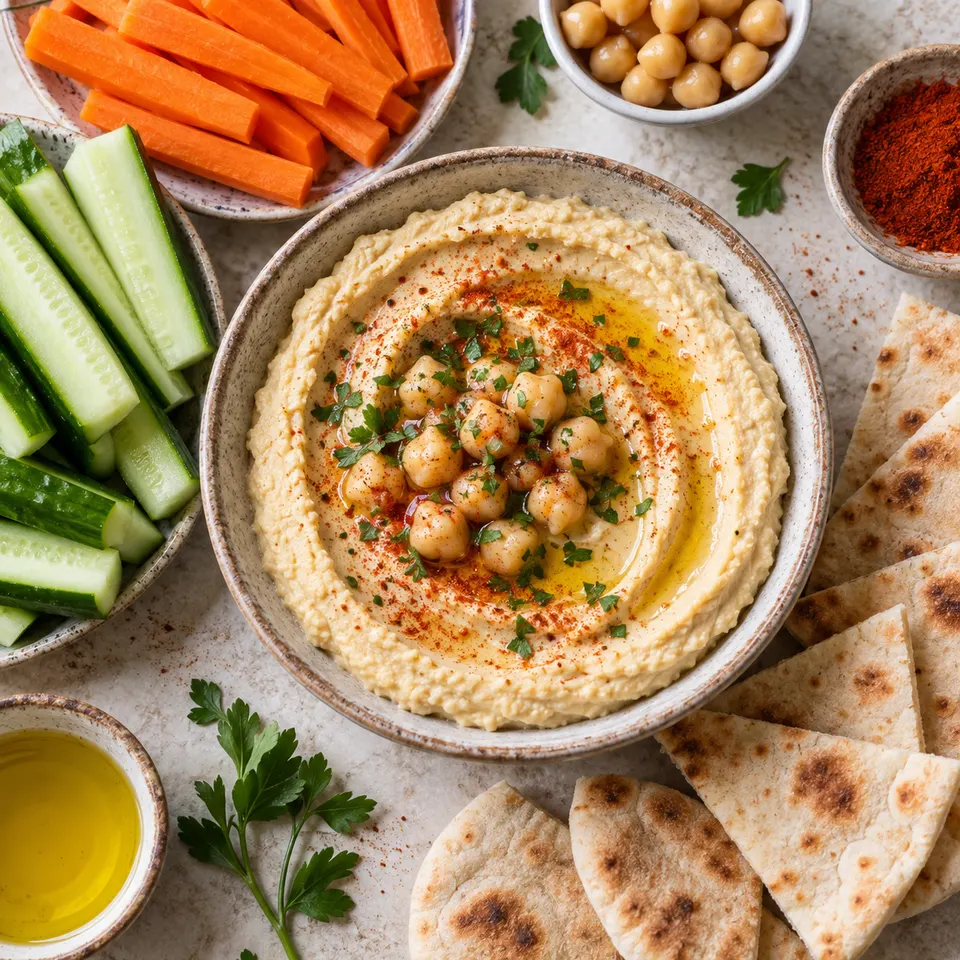 Hummus con verduras frescas.