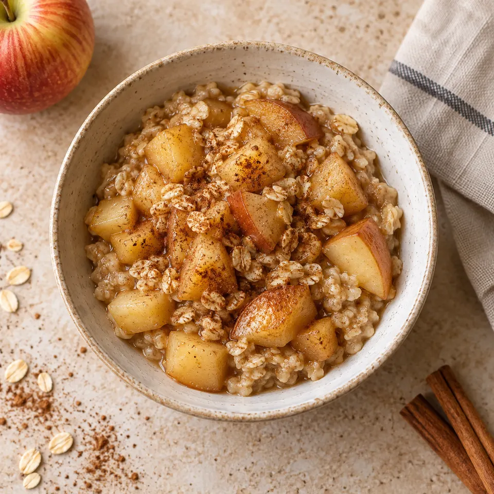 Manzana tibia con avena y canela.
