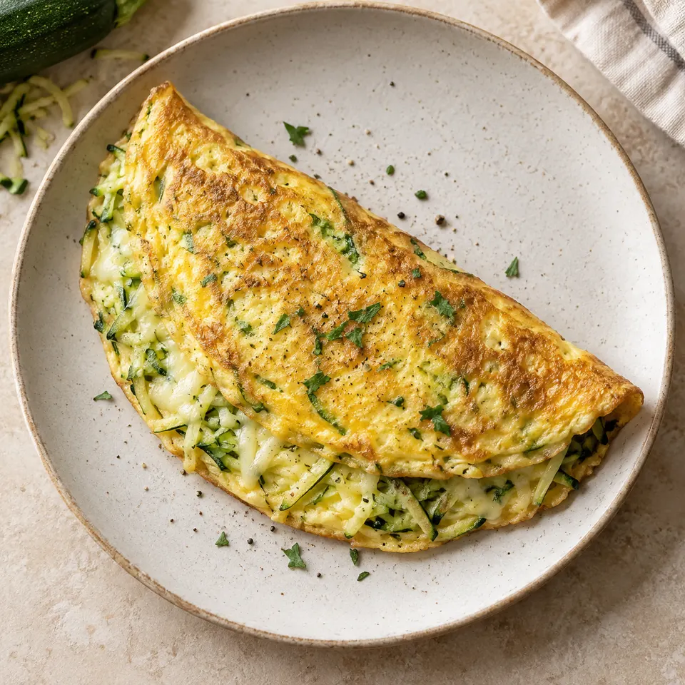 Omelette bien cuajado con zucchini y queso.