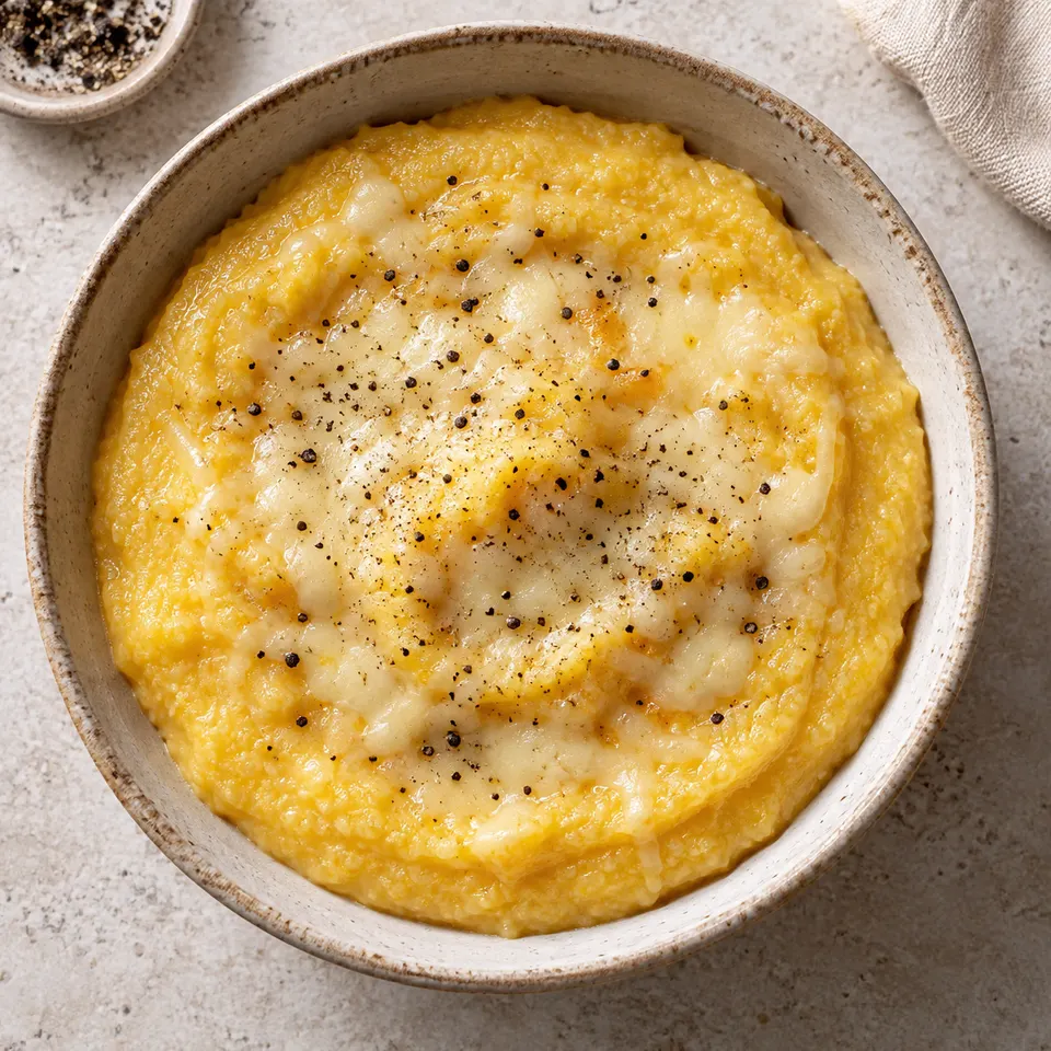 Polenta cremosa con queso fundido.