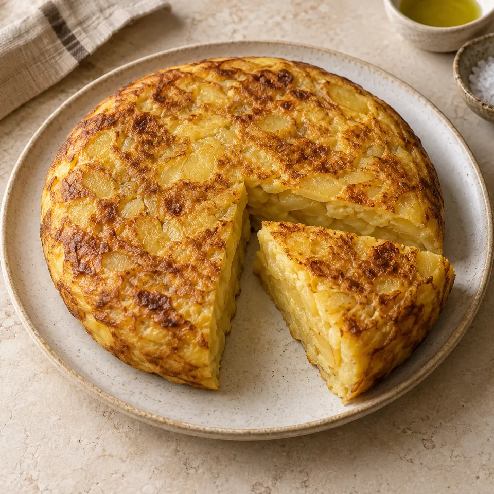 Tortilla de papas cortada en porciones, como referencia visual de la receta.
